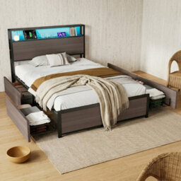 Btm 3Ft Single Wrought Iron Bed Frame With Led Lighting And 4 Storage Drawers Usb Charging Grey 90X190Cm - thumbnail 4