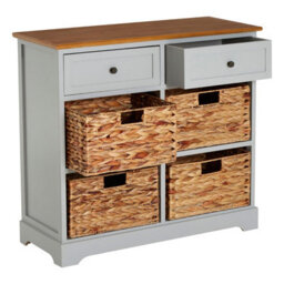 Orsina Rustic Style Two Drawers Four Baskets Cabinet, Compact Design Display Cabinet, Spacious Side Cabinet - thumbnail 3