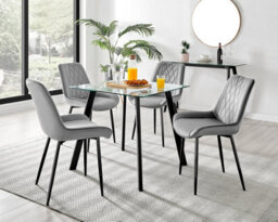 Furniturebox Seattle Scandi Inspired Glass And Black Metal Leg Square Dining Table & 4 Grey Pesaro Velvet Black Leg Chairs - thumbnail 1