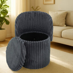 Gaveno Cavailia 3-In-1 Harp Ribbed Ottoman Storage Stool Elegant Charcoal Multipurpose Seat, Footrest & Hidden Storage Solution For Living Room - thumbnail 1