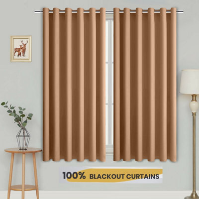 Ameha Beige Plain Curtain Blackout Thick Thermal Insulated Bedroom Kitchen 66'' X 54'' Curtain Pair With Tie Backs Pair - image 1
