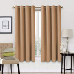 Ameha Beige Plain Curtain Blackout Thick Thermal Insulated Bedroom Kitchen 66'' X 54'' Curtain Pair With Tie Backs Pair - thumbnail 6