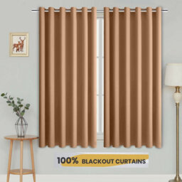 Ameha Beige Plain Curtain Blackout Thick Thermal Insulated Bedroom Kitchen 66'' X 54'' Curtain Pair With Tie Backs Pair - thumbnail 1