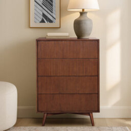 Teamson Home Tremolo Chest Of Drawers 4 Fluted Push-Open Drawer Bedroom Dresser, Walnut - thumbnail 3