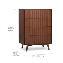 Teamson Home Tremolo Chest Of Drawers 4 Fluted Push-Open Drawer Bedroom Dresser, Walnut - thumbnail 5