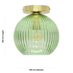 First Choice Lighting Betchley - Green Ribbed Glass Globe Satin Brass Ceiling Light Fitting - thumbnail 5