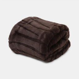 Ohs Carved Faux Fur Fleece Throw Supersoft Thermal Blanket - 120 X 150Cm - Coffee - thumbnail 2