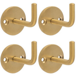 Loops 4 Pack - Slimline Single Coat Hook On Round Rose - 45mm Projection - Satin Brass Pvd - thumbnail 1