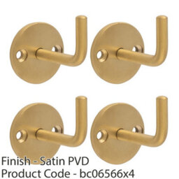 Loops 4 Pack - Slimline Single Coat Hook On Round Rose - 45mm Projection - Satin Brass Pvd - thumbnail 2