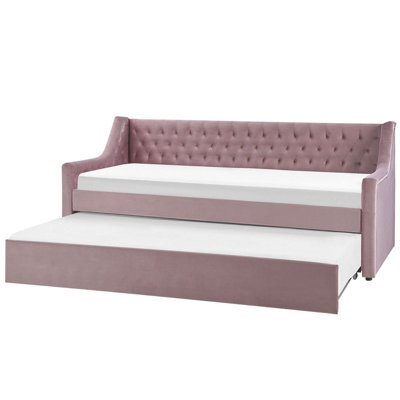 Beliani Trundle Bed Velvet Montargis 90 X 200 Cm (Eu Single) Pink - image 1