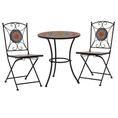 Berkfield 3 Piece Mosaic Bistro Set Ceramic Tile Orange/grey - image 1