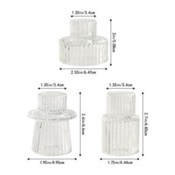 Living And Home Set Of 6 Ribbed Soda-Lime Glass Taper Candle Holders Three Styles Table Centerpiece Decor - thumbnail 9