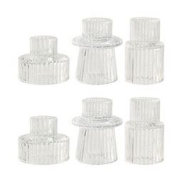 Living And Home Set Of 6 Ribbed Soda-Lime Glass Taper Candle Holders Three Styles Table Centerpiece Decor - thumbnail 5