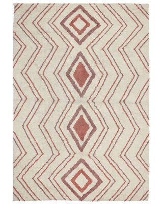 Beliani Cotton Geometric Area Rug, Beige Pink, 160 X 230 Cm - image 1