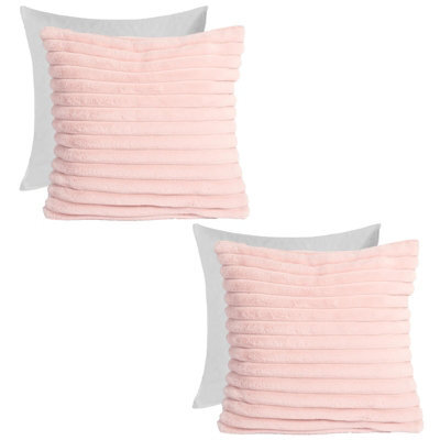 OHS 2 X Faux Fur Thick Rib Filled Cushion Covers, 45 X 45Cm - Blush - image 1