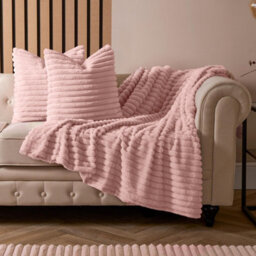 OHS 2 X Faux Fur Thick Rib Filled Cushion Covers, 45 X 45Cm - Blush - thumbnail 6