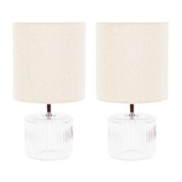 Valuelights Betty Pair Of Clear Glass Table Lamps With Natural Lamp Shades - thumbnail 2