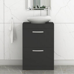 Royal Bathrooms Turin 500mm Freestanding Bathroom Vanity Unit With Sink 2 Drawer Matt Black & Nova Countertop Basin - thumbnail 1