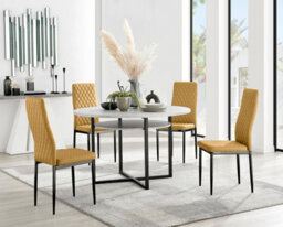 Furniturebox Uk Adley Grey Concrete Effect Storage Dining Table & 4 Mustard Velvet Milan Black Leg Chairs - thumbnail 1