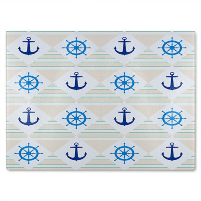 Benjamin Tate Design Nautical Elements On Striped Glass Chopping Boarddesigner Style - image 1