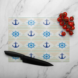 Benjamin Tate Design Nautical Elements On Striped Glass Chopping Boarddesigner Style - thumbnail 3