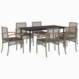 Berkfield 7 Piece Garden Dining Set With Cushions Grey Poly Rattan - thumbnail 2