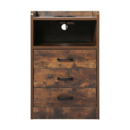 Levede Bedside Table Nightstand Usb Charger Outlet Rgb Led 3 Drawers Oak - thumbnail 3