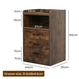 Levede Bedside Table Nightstand Usb Charger Outlet Rgb Led 3 Drawers Oak - thumbnail 4