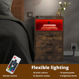 Levede Bedside Table Nightstand Usb Charger Outlet Rgb Led 3 Drawers Oak - thumbnail 5