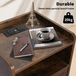 Levede Bedside Table Nightstand Usb Charger Outlet Rgb Led 3 Drawers Oak - thumbnail 9