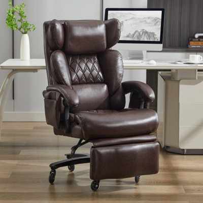 Abrihome New Pu Upholstered Massage Recliner With Footrest, Faux Leather Reclining Office Executive Chair, Swivel Computer Chair, Brown - image 1