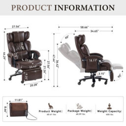Abrihome New Pu Upholstered Massage Recliner With Footrest, Faux Leather Reclining Office Executive Chair, Swivel Computer Chair, Brown - thumbnail 8
