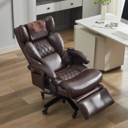 Abrihome New Pu Upholstered Massage Recliner With Footrest, Faux Leather Reclining Office Executive Chair, Swivel Computer Chair, Brown - thumbnail 9