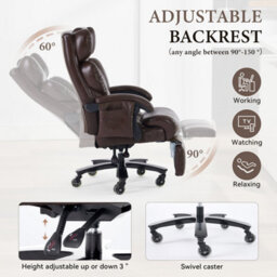 Abrihome New Pu Upholstered Massage Recliner With Footrest, Faux Leather Reclining Office Executive Chair, Swivel Computer Chair, Brown - thumbnail 4