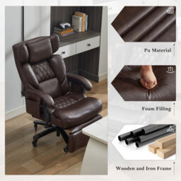 Abrihome New Pu Upholstered Massage Recliner With Footrest, Faux Leather Reclining Office Executive Chair, Swivel Computer Chair, Brown - thumbnail 5