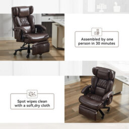 Abrihome New Pu Upholstered Massage Recliner With Footrest, Faux Leather Reclining Office Executive Chair, Swivel Computer Chair, Brown - thumbnail 6
