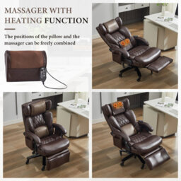 Abrihome New Pu Upholstered Massage Recliner With Footrest, Faux Leather Reclining Office Executive Chair, Swivel Computer Chair, Brown - thumbnail 2