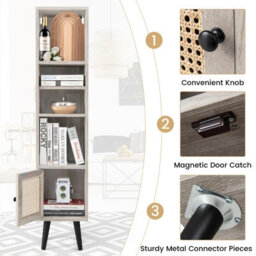 Costway 137Cm Rattan Storage Cabinet Freestanding Slim Cabinet Tall Bookcase - thumbnail 9