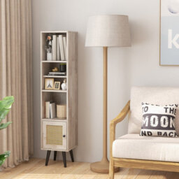 Costway 137Cm Rattan Storage Cabinet Freestanding Slim Cabinet Tall Bookcase
