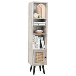 Costway 137Cm Rattan Storage Cabinet Freestanding Slim Cabinet Tall Bookcase - thumbnail 2