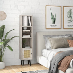 Costway 137Cm Rattan Storage Cabinet Freestanding Slim Cabinet Tall Bookcase - thumbnail 5