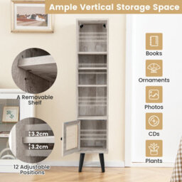 Costway 137Cm Rattan Storage Cabinet Freestanding Slim Cabinet Tall Bookcase - thumbnail 6