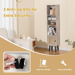 Costway 137Cm Rattan Storage Cabinet Freestanding Slim Cabinet Tall Bookcase - thumbnail 7