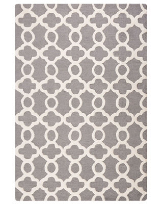 Grey Wool-Cotton Rug 140 X 200 Cm Hand-Tufted Trellis Quatrefoil - Wyld And Coco - image 1