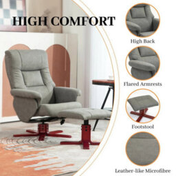 Recliner Chair With Footstool, Backrest Adjustable, Armchair, Grey - thumbnail 3