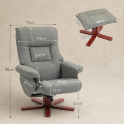 Recliner Chair With Footstool, Backrest Adjustable, Armchair, Grey - thumbnail 2