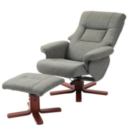 Recliner Chair With Footstool, Backrest Adjustable, Armchair, Grey - thumbnail 1