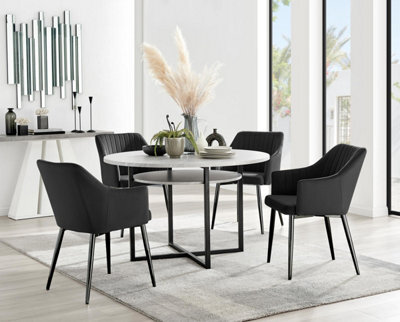 Furniturebox Uk Adley Grey Concrete Effect Storage Dining Table & 4 Black Calla Black Leg Chairs - image 1