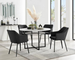Furniturebox Uk Adley Grey Concrete Effect Storage Dining Table & 4 Black Calla Black Leg Chairs - thumbnail 1