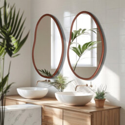 Artloge 56X82Cm Irregular Wooden Framed Wall Mirror Asymmetrical Unique Hanging Loft Style - thumbnail 9